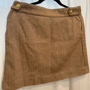 J. Crew Herringbone Tan wool Mini Skirt
